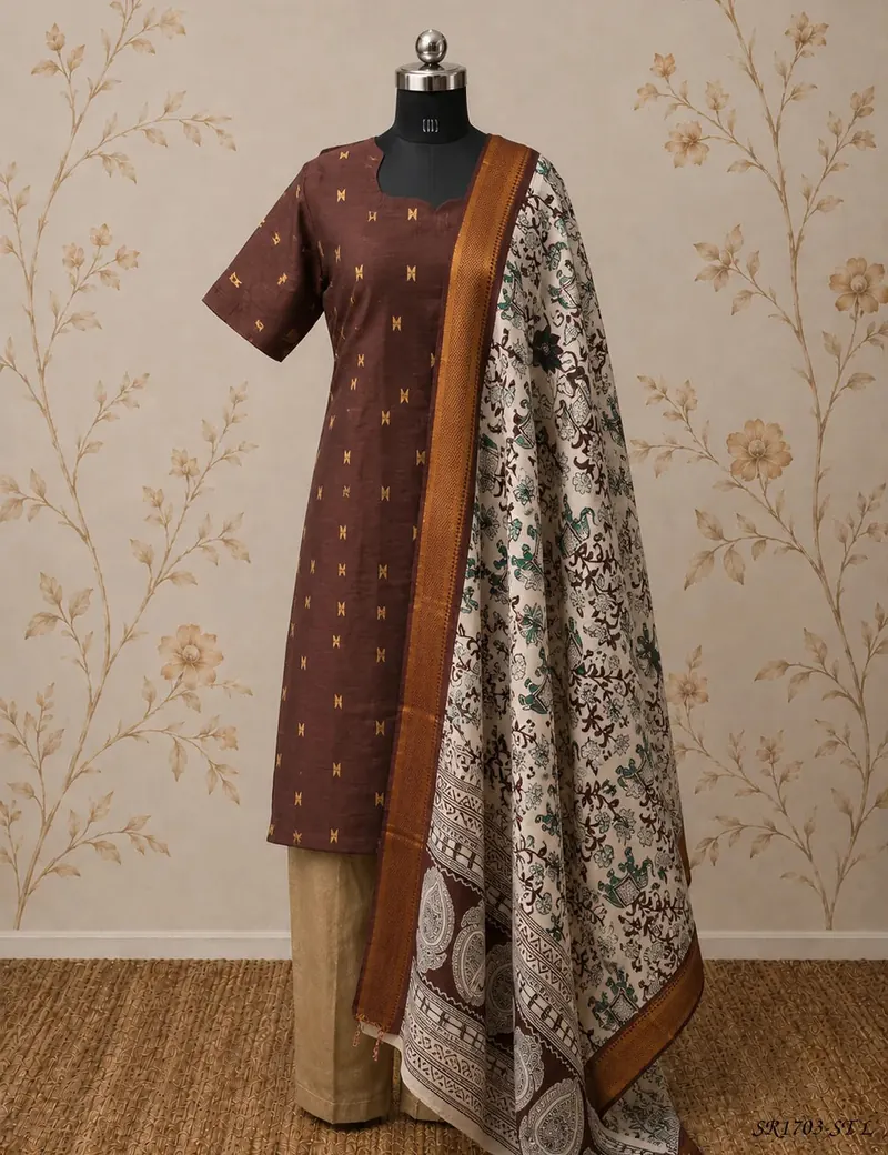 Coffee brown Kalamkari stitched suit